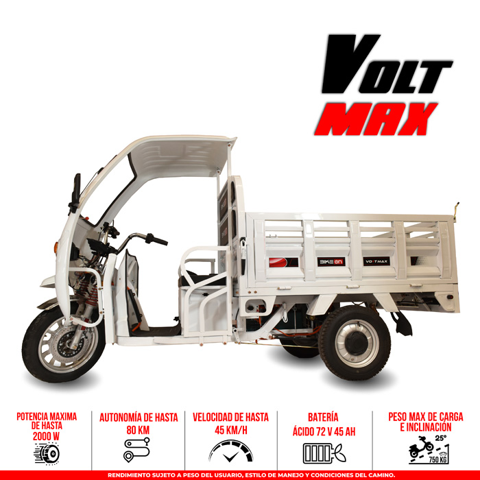Motocarro eléctrico Volt Max 45 km/h 80 km autonomía, modelos motocarros eléctricos CDMX México