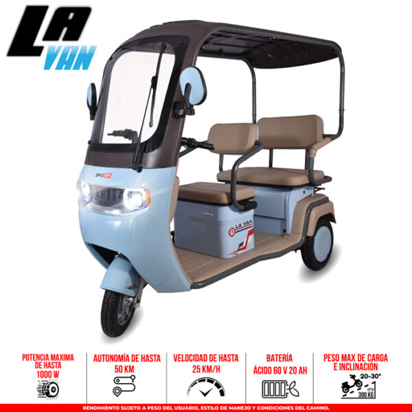 Trimoto eléctrica La Van Color Azul 25 km/h 50 km autonomía, trimotos eléctricas CDMX México mejores modelos