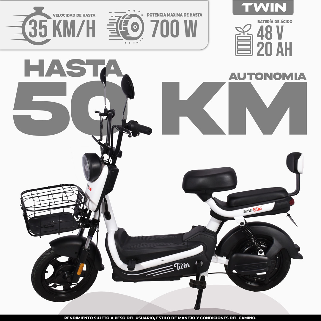 Bicimoto eléctrica Twin 35 km/h 50 km autonomía, bicimotos eléctricas México CDMX mejores precios