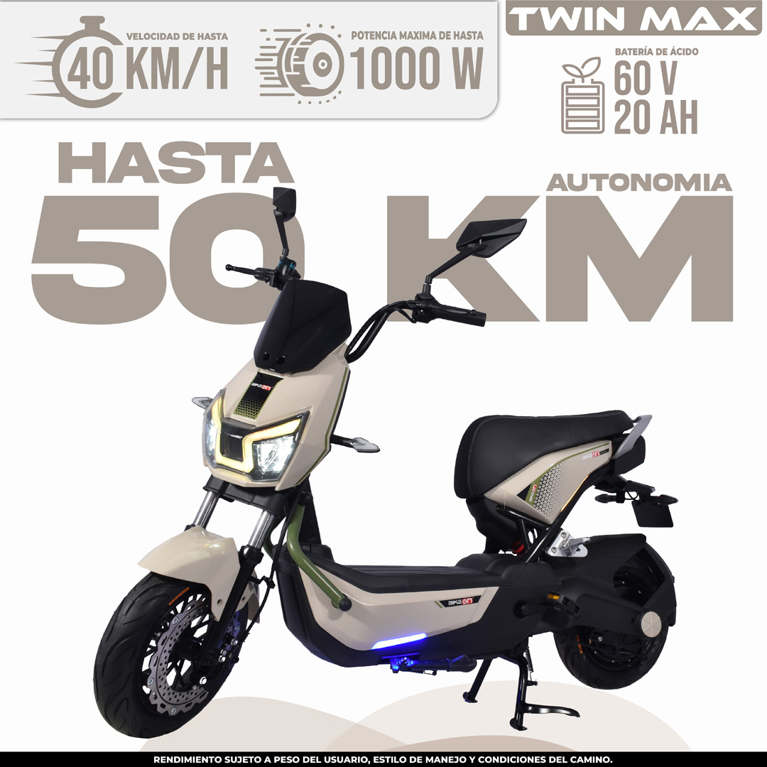 Bicimoto eléctrica Twin Max 40 km/h 50 km autonomía, mejores bicimotos eléctricas México CDMX precios
