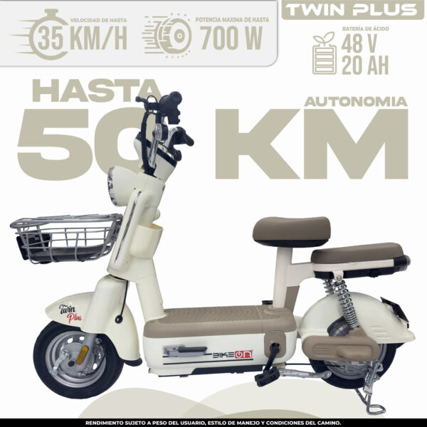 Bicimoto eléctrica Twin Plus 35 km/h 50 km autonomía, modelos bicimotos eléctricas CDMX México