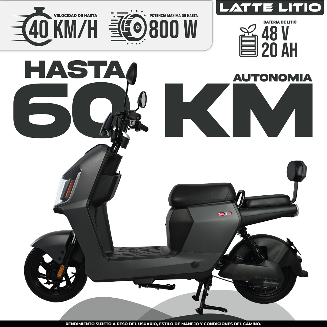 Moto eléctrica Latte Litio 40 km/h 60 km autonomía, motos eléctricas México CDMX mejores precios