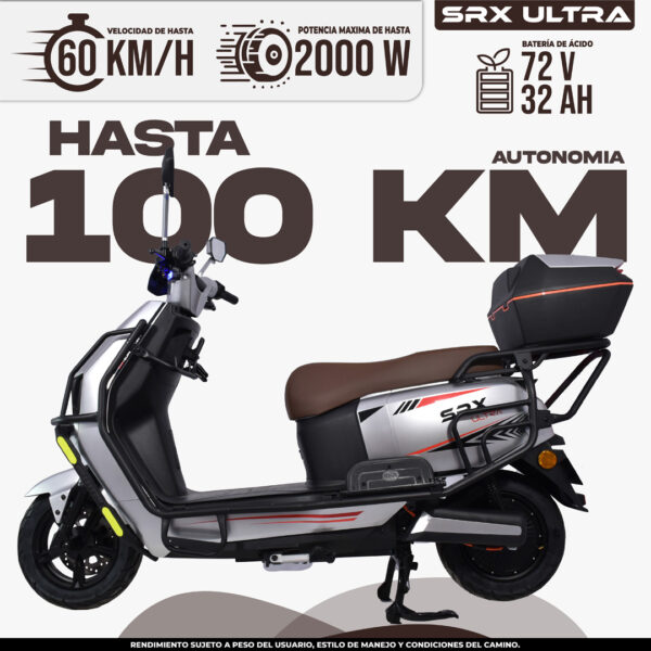 Moto eléctrica SRX Ultra Color Plata, 60 km/h 100 km autonomía, premium motos eléctricas México CDMX