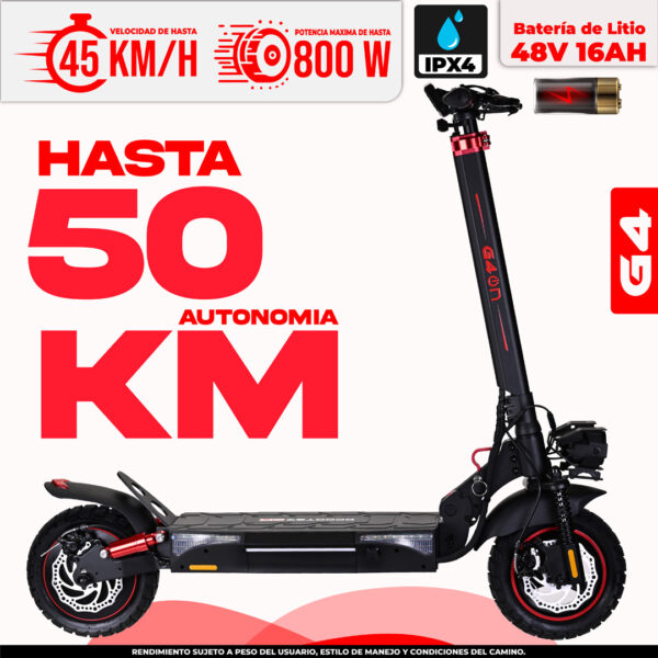 Scooter eléctrico G4 45 km/h 50 km autonomía, scooters eléctricos CDMX México mejores modelos