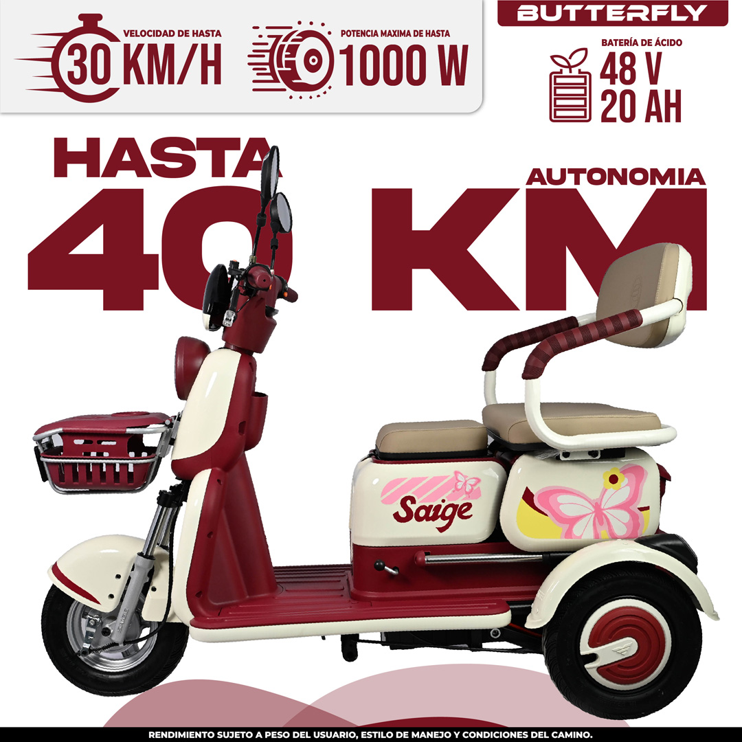 Trimoto Eléctrica Butterfly Color Rojo, Versátil - BikeOn Ofertas Trimoto eléctrica Butterfly Color Rojo 30 km/h 40 km autonomía, trimotos eléctricas México CDMX mejores precios